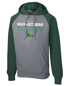 Sport-Tek® Raglan Colorblock Pullover Hooded Sweatshirt - Front Imprint - Sioux City Musketeers Hockey Logo